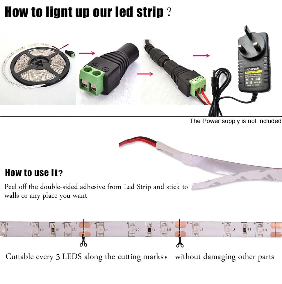 Cool white 12 volt LED strip light roll showing flexible, bendable design with bright 3528 SMD LEDs on strip