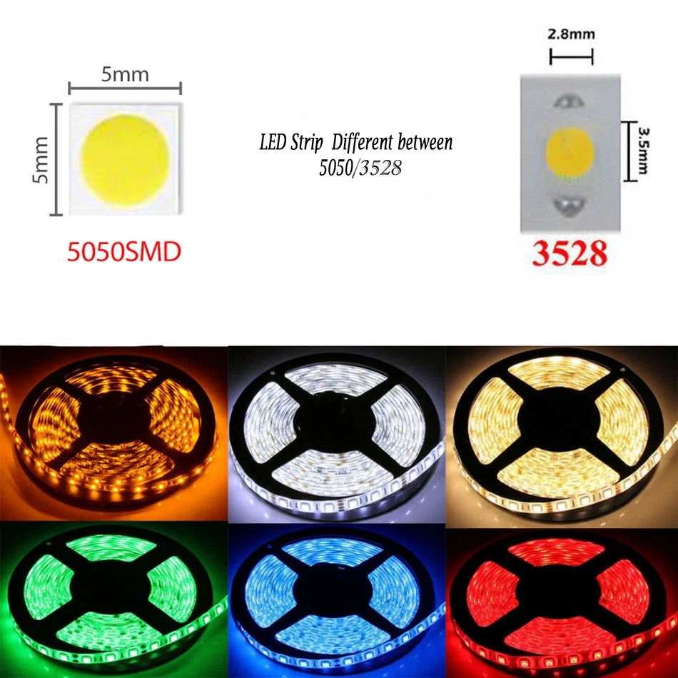 Cool white 5m energy efficient LED strip roll with 3528 SMD lights, splash proof and flexible for indoor and outdoor use