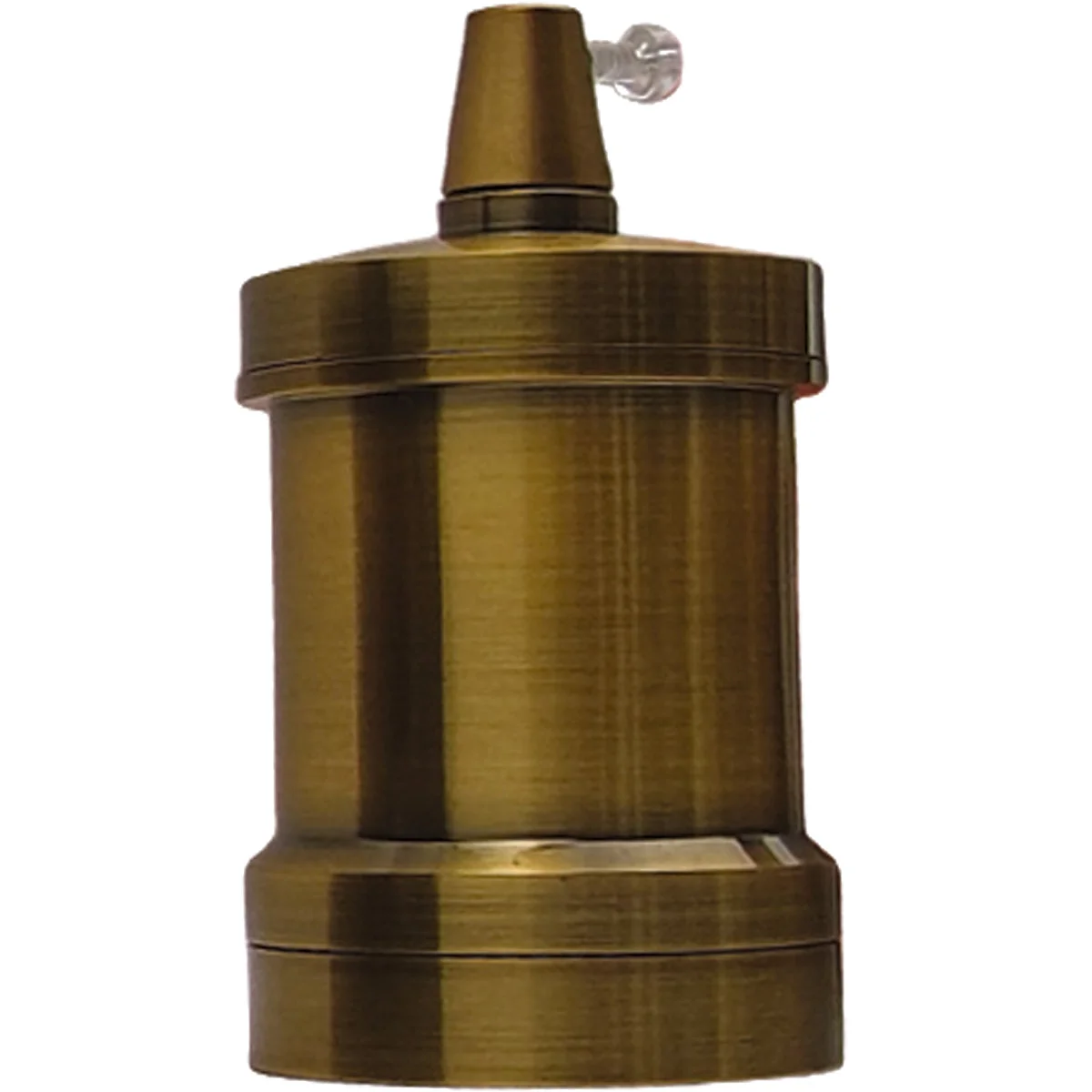 Brass E27 bulb holder in vintage style with metal socket and removable lampshade collar, copper finish visible