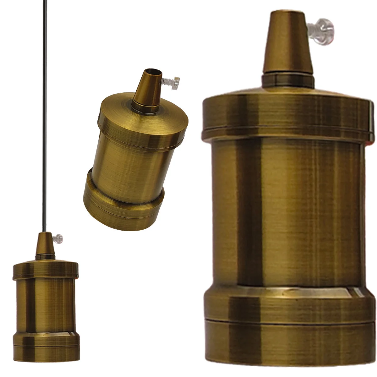 Copper-coloured E27 lamp holder with 10mm screw mounting thread and removable lampshade collar, vintage style fixture