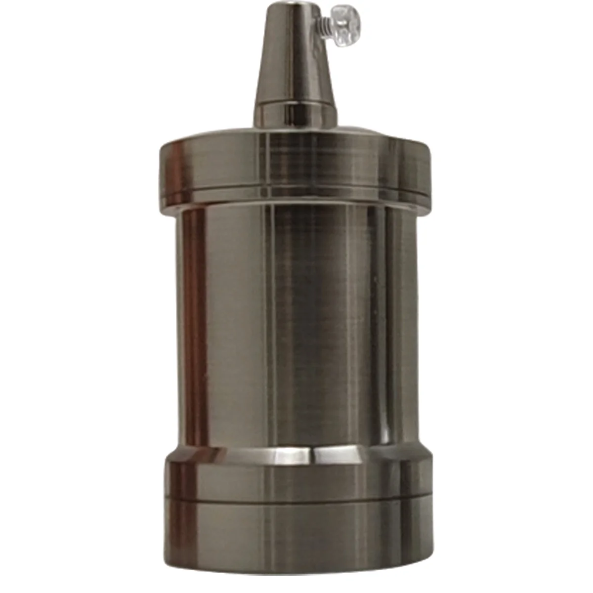 Satin nickel metal E27 lamp holder with antique style Edison screw socket and removable lampshade collar