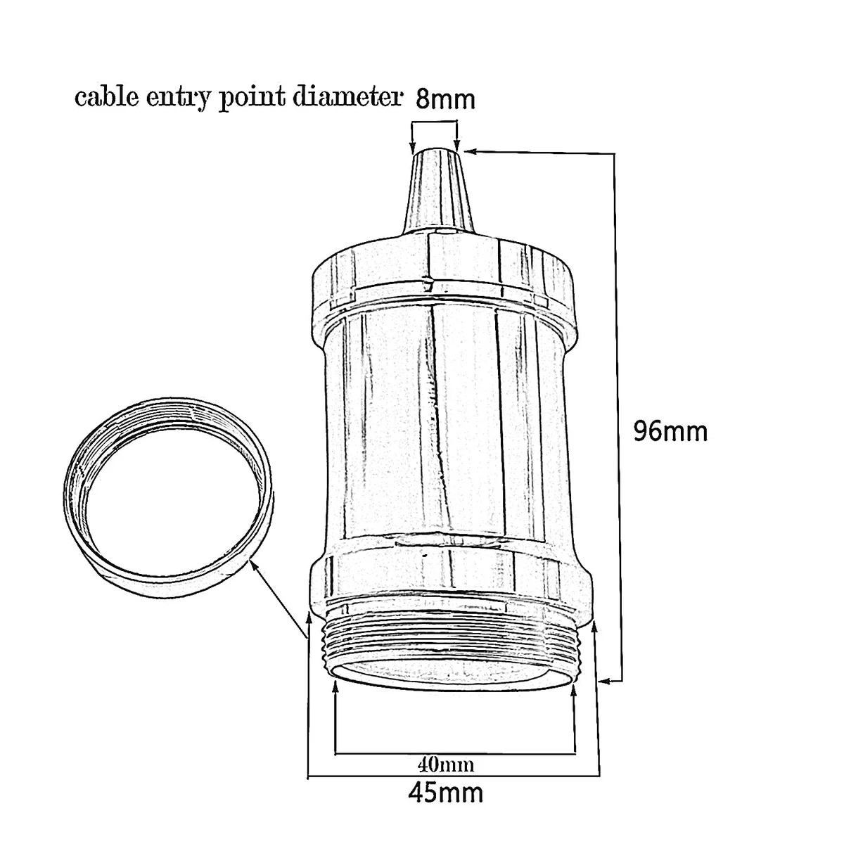Satin nickel Edison screw lamp socket with E27 fitting and removable lampshade collar, metal construction