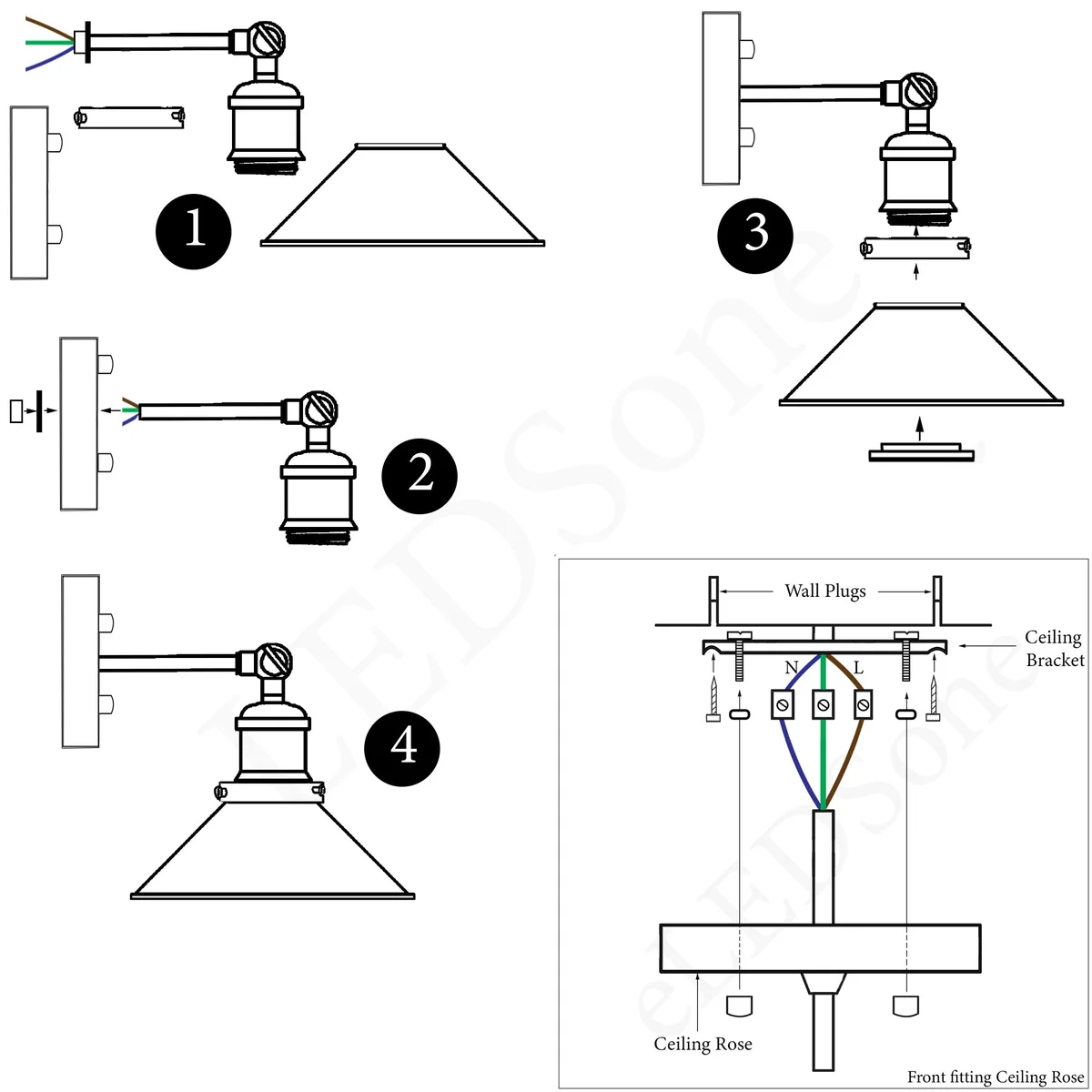 Black metal vintage wall light, cone-shaped with matte finish, adjustable arm, white inner hood, 22cm shade.