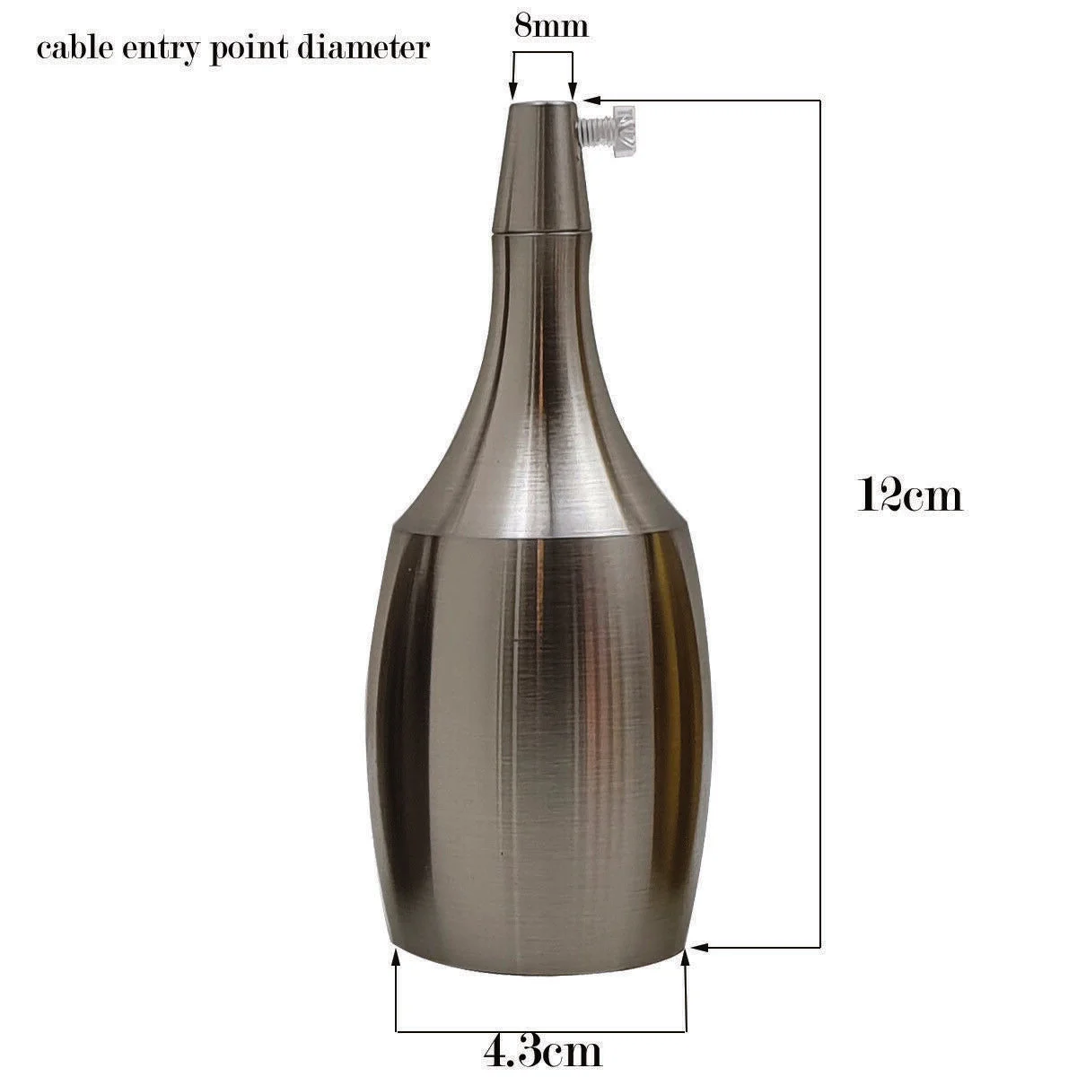 Satin nickel metal E27 bulb holder, 4.3cm square, 12cm tall, screw‑on base with cord grip.
