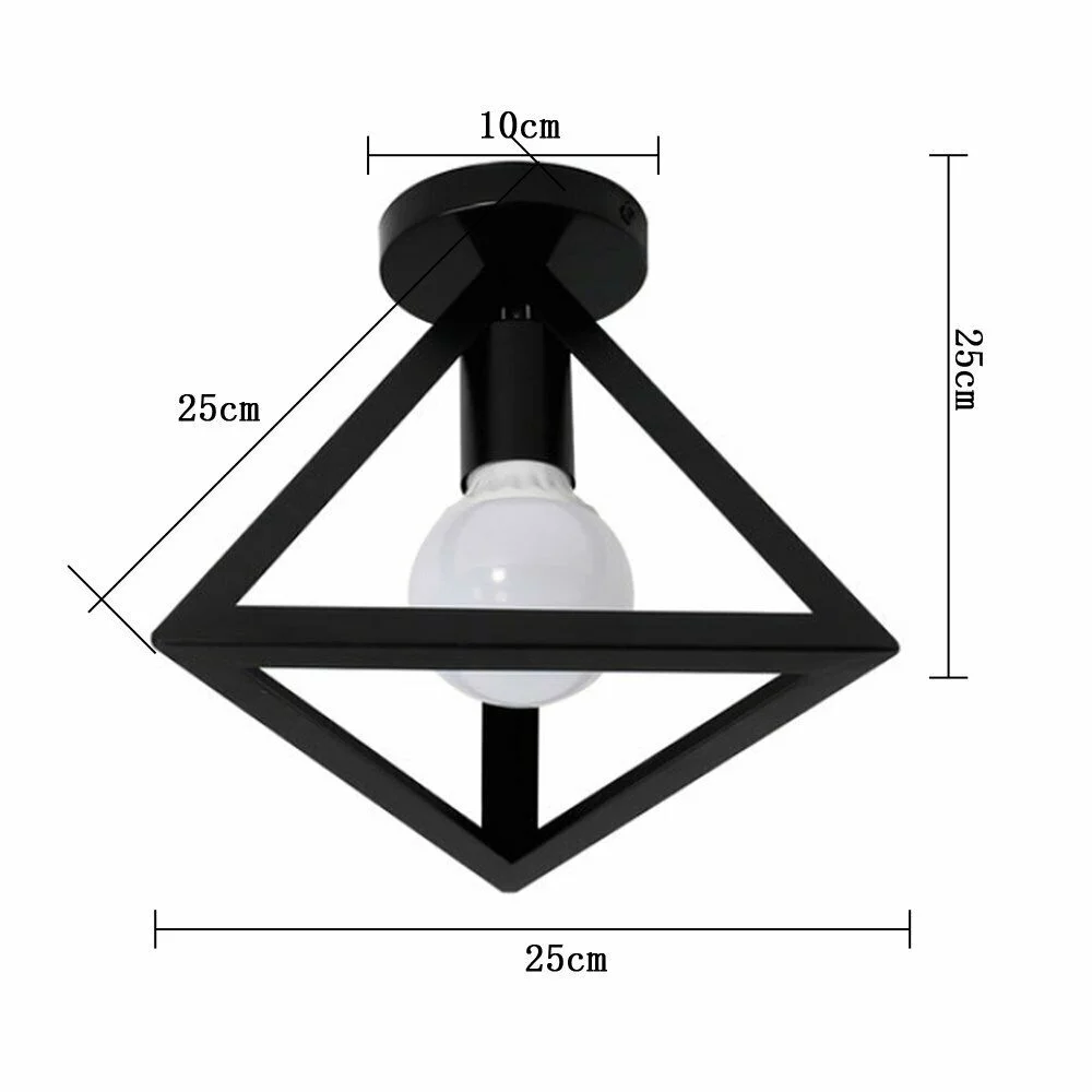 Black metal cage ceiling lamp, modern flush mount light in retro loft style, with geometric shape and painted finish.