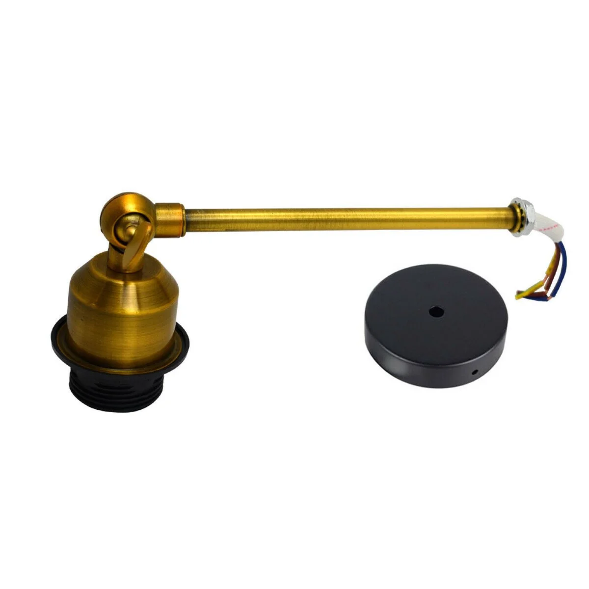 Yellow ceiling light fixture with metal wall shade, white interior, round 150mm diameter, hanging via wall arm with E27 holder