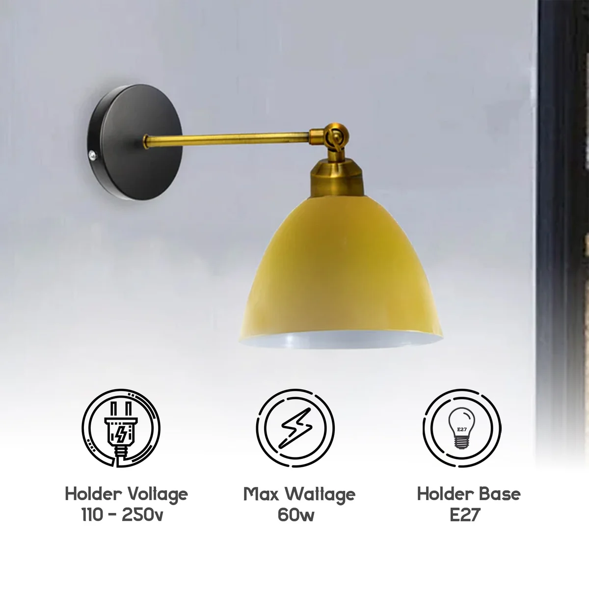 Antique brass adjustable wall light with white interior shade on metal frame, wall mounted, industrial/retro style