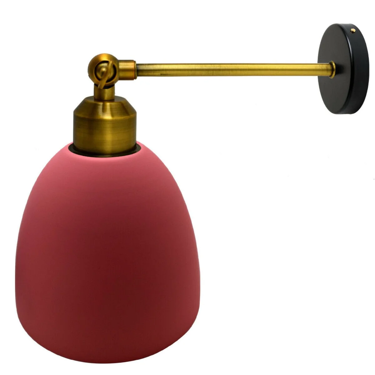 Industrial wall light with antique brass frame, white interior shade, 130mm high, 150mm wide, mounted on wall.