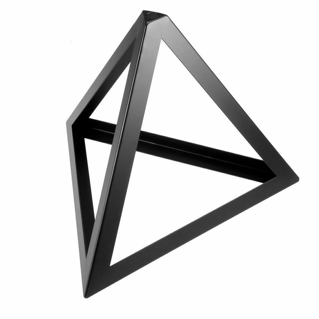 Black triangle wire cage lampshade on open metal stand, easy fit ceiling pendant, retro industrial look