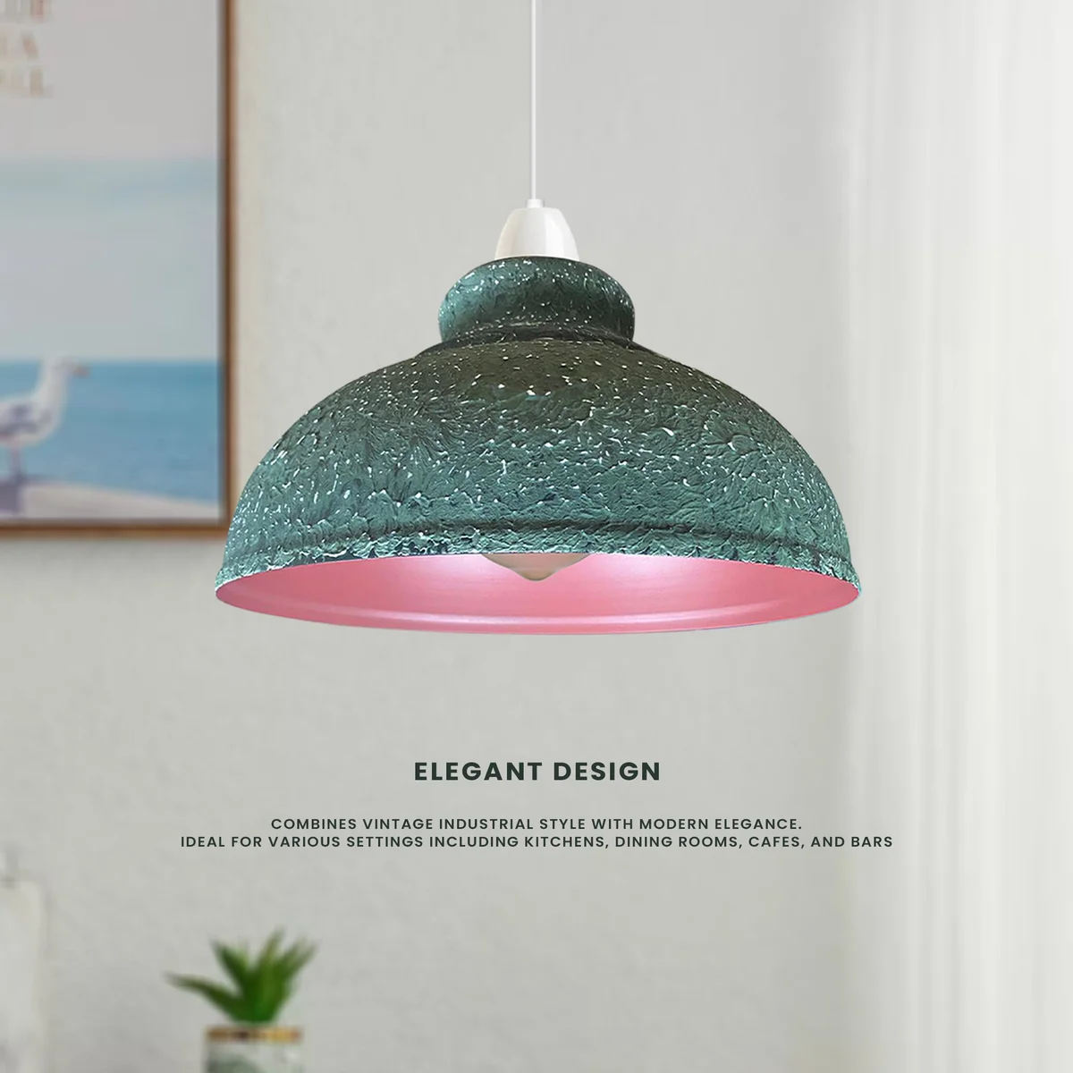 Metal ceiling lamp hanging from ceiling, clay shade, 29 cm diameter, 22 cm height, E27 bulb included