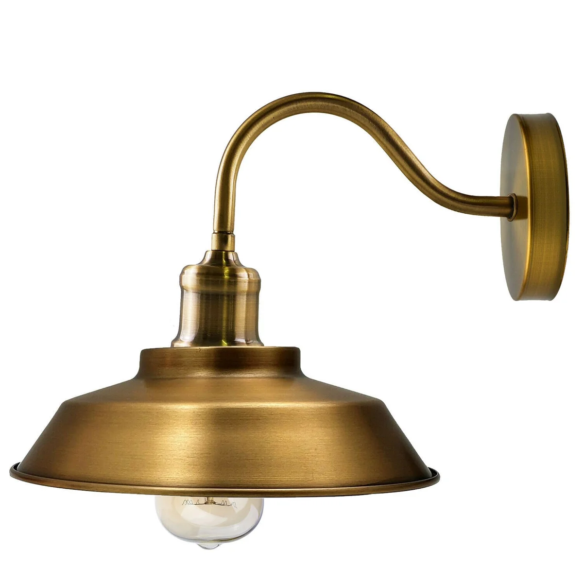 Yellow brass indoor wall lamp with sleek matte bowl, white inner hood, 22cm metal shade, E27 base.