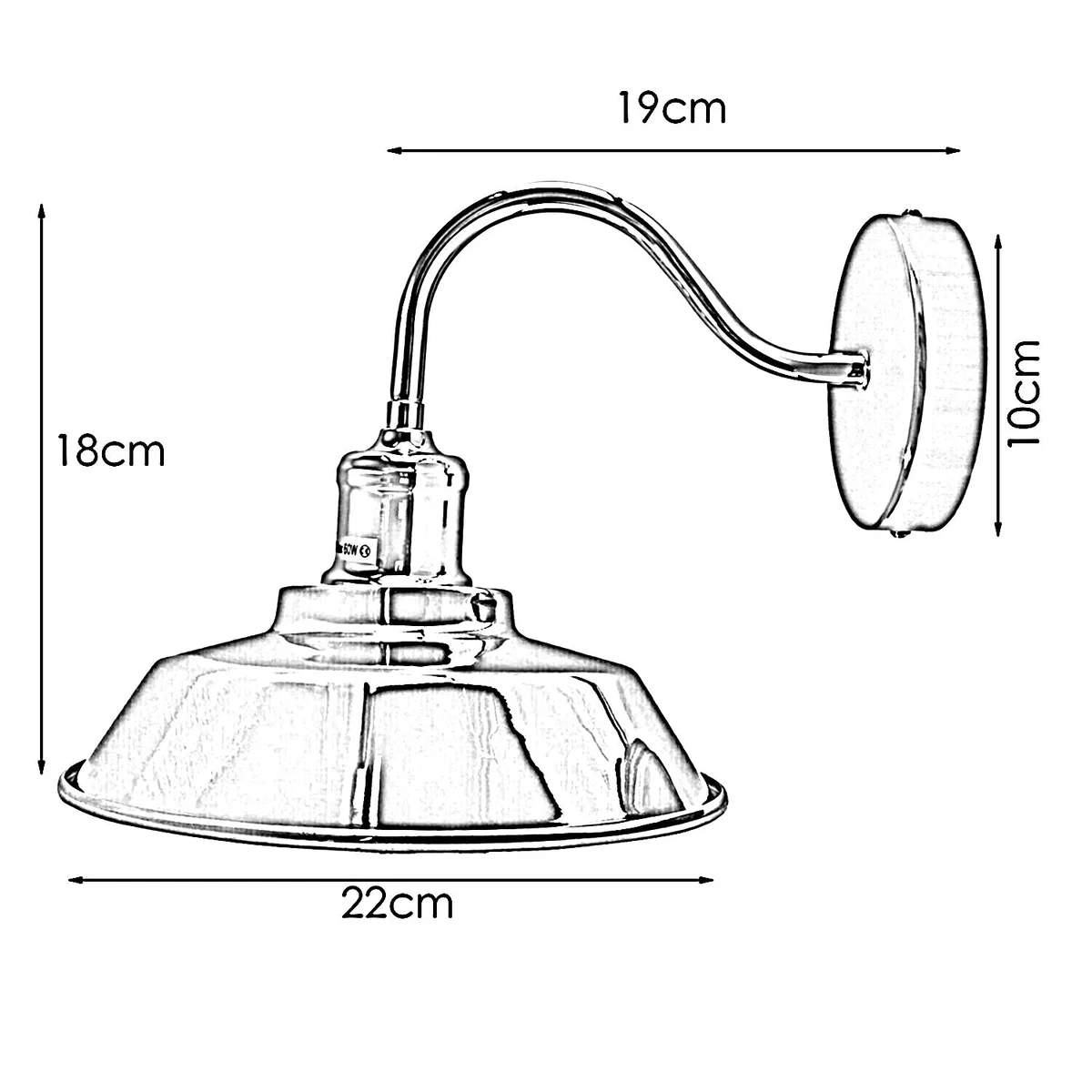 Yellow brass bowl‑shaped metal wall sconce with matte finish, white interior hood, E27 base, 22 cm diameter, 7 cm arm length.