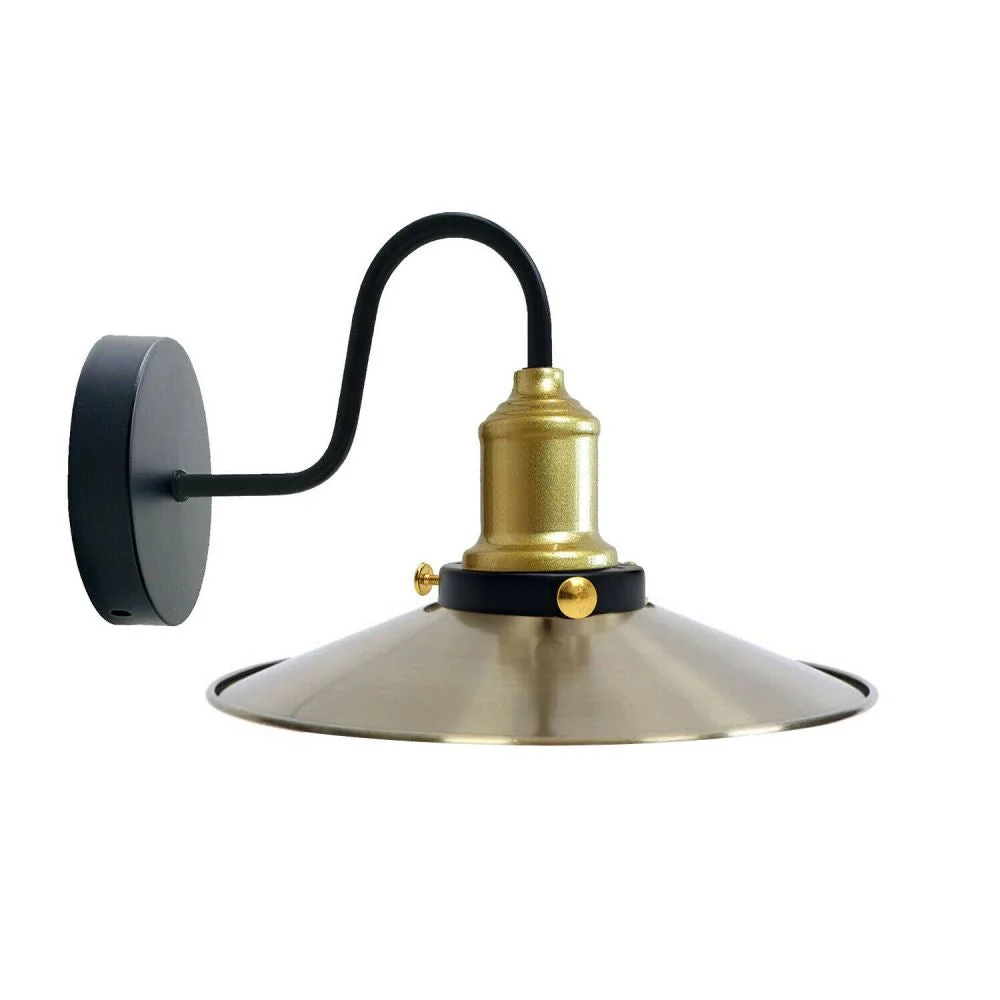 Green brass modern wall light with matte cone shade, white interior, E27 base, 22cm diameter, 10cm height