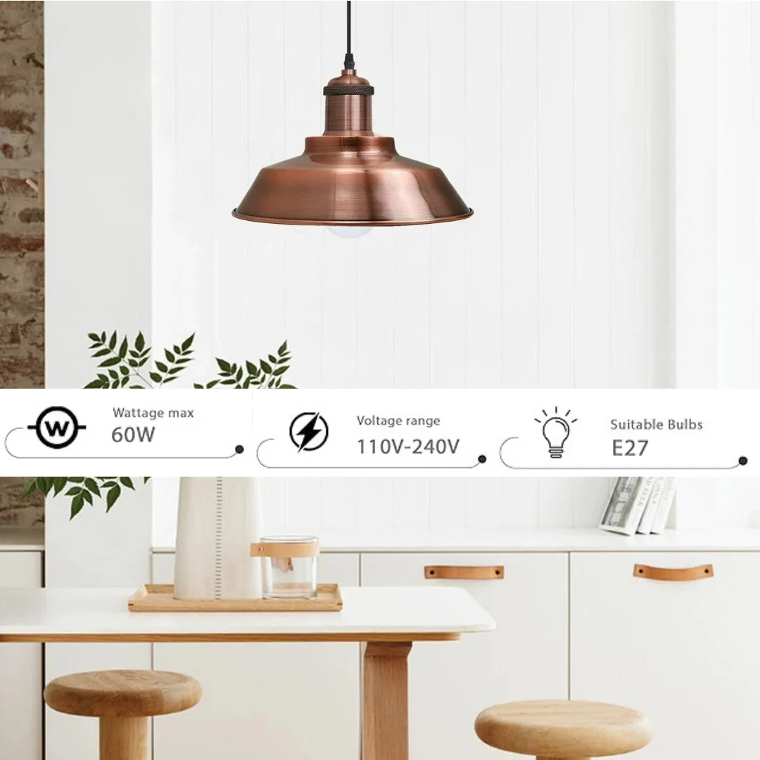 Modern copper ceiling pendant with angled metal shade, white interior hood, adjustable for sloped ceilings