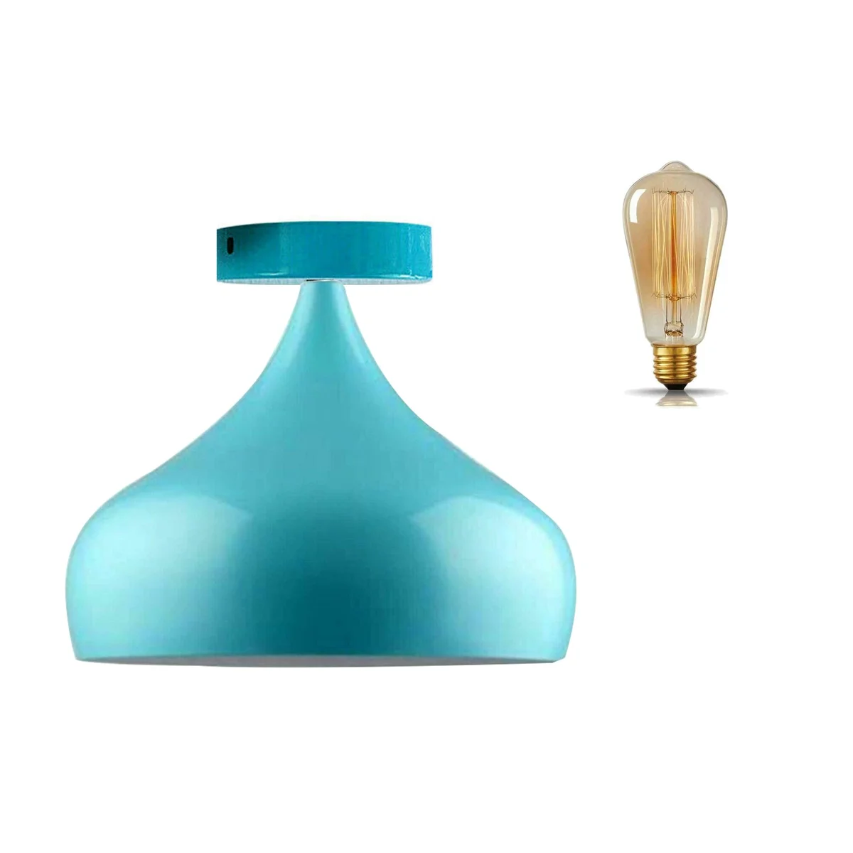E27 ceiling lamp in modern style, featuring a blue metal wire shade hanging by a PVC cable.