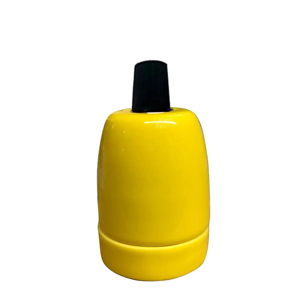 Vintage E27 bulb holder in black metal, featuring an integrated 10mm cord grip, held by an E27 Edison screw fitting.