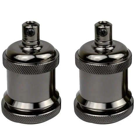 Vintage E27 lamp holder with industrial metal housing, exposed pins, suitable for antique filament LED bulbs.