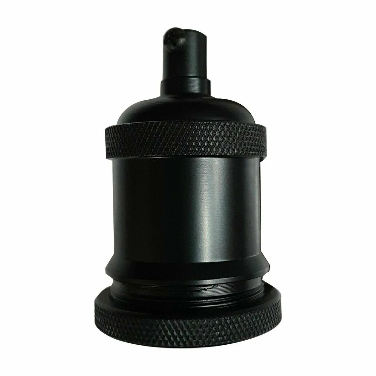 Vintage E27 lamp holder with metal socket, industrial metallic finish, suitable for decorative pendant or bare bulb installation.