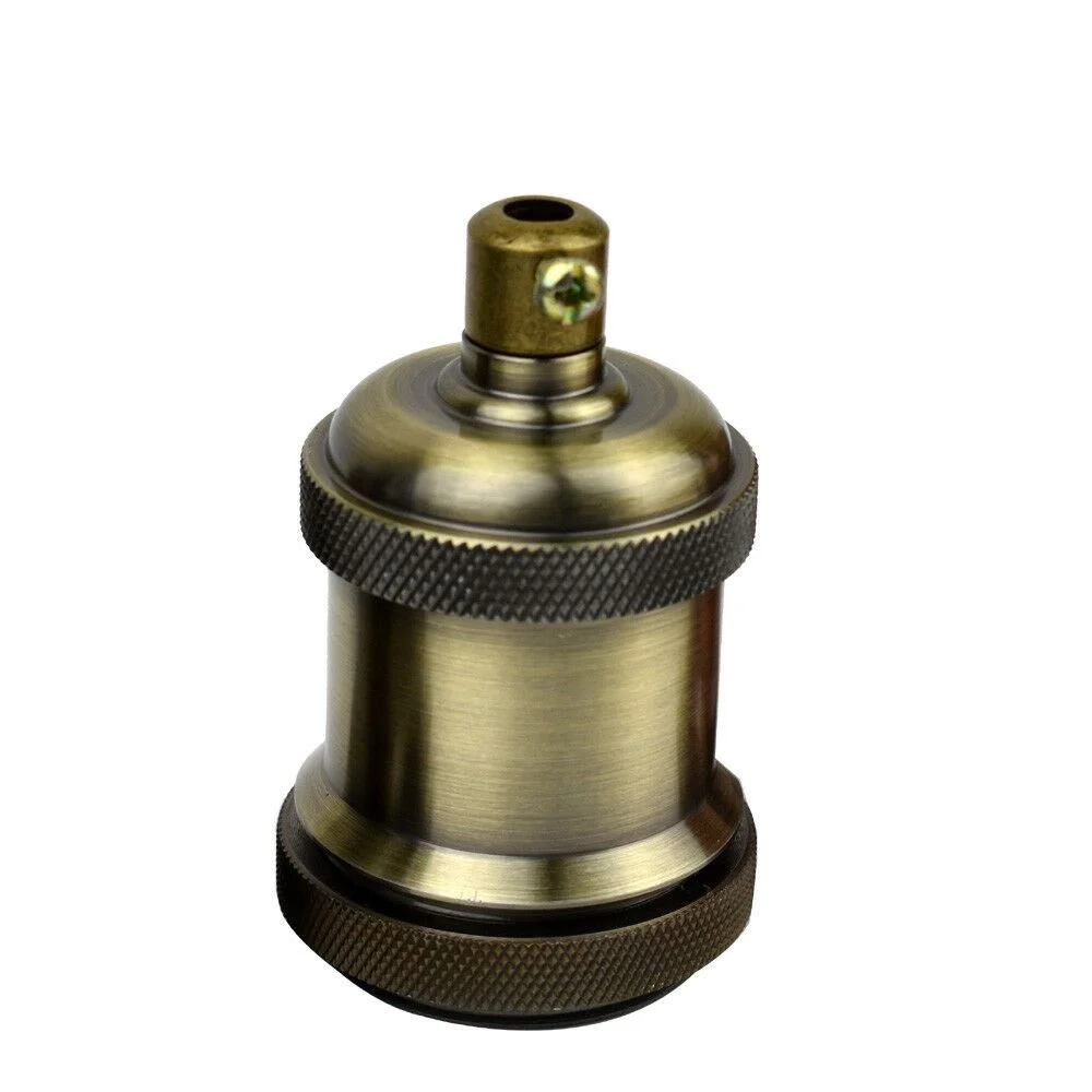 Vintage E27 lamp holder in industrial metallic finish, showing a metal socket with antique charm and sturdy E27 screw base.