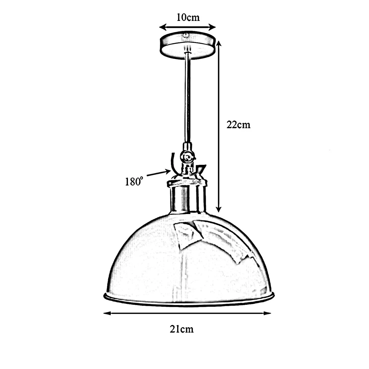 White retro wall light with glossy dome shade and thick metal cage, 21cm diameter, 110-240V, includes lamp holder and shade.