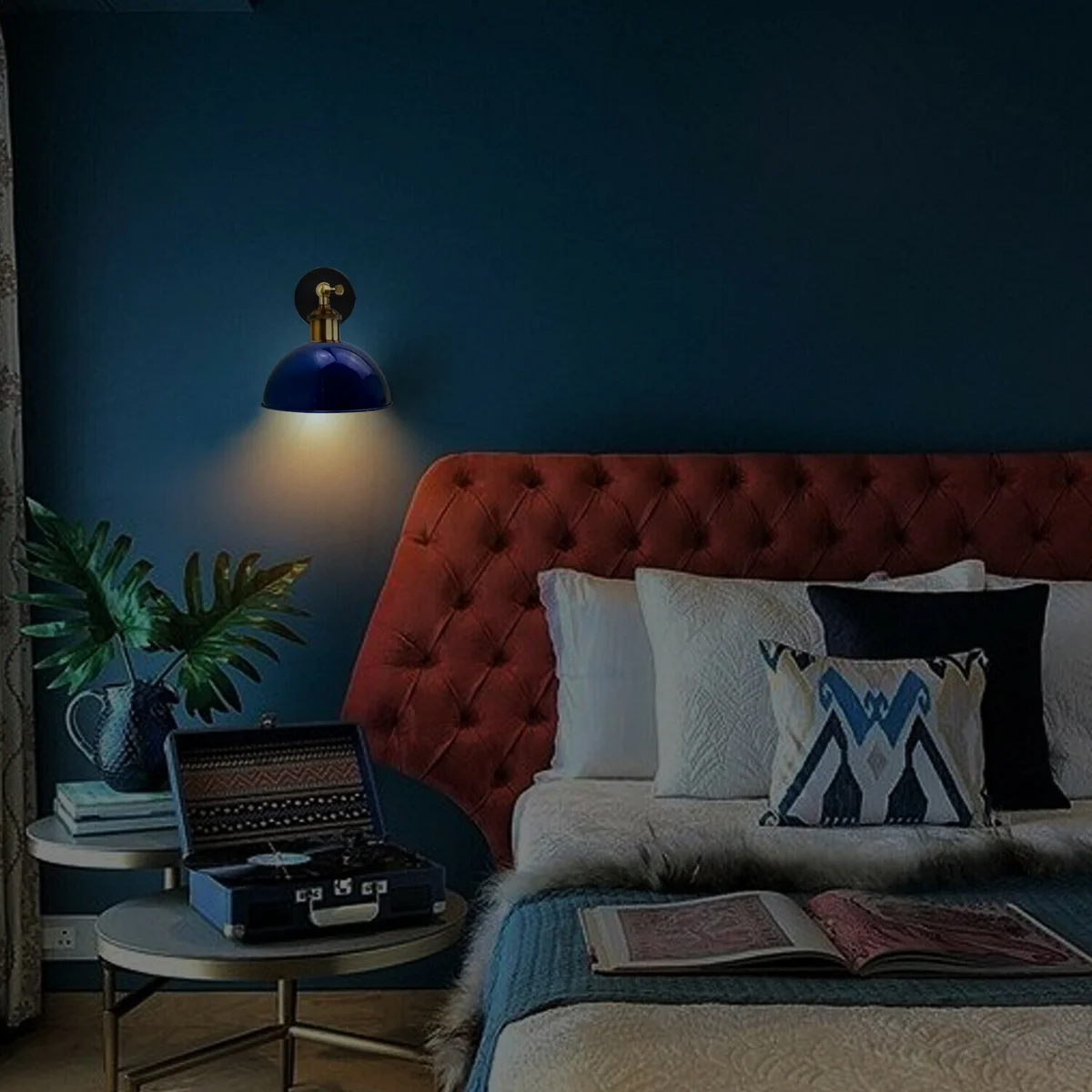 Green dome‑shaded metal cage retro style lamp, 21cm diameter, hanging wall sconce