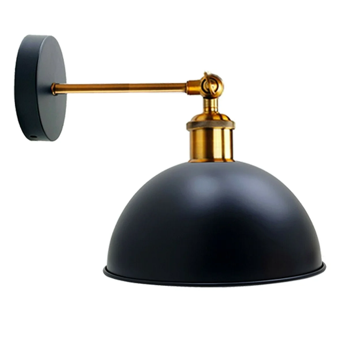 Black metal cage adjustable arm wall light with dome black shade, E27 holder – industrial chic for indoor outdoor use