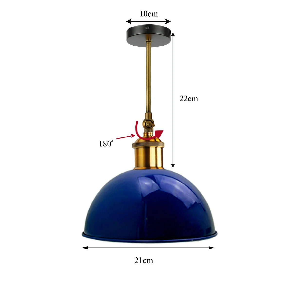 Navy blue adjustable swing arm lamp with metal dome shade, thickened metal cage, 180° swivel, industrial vintage style.