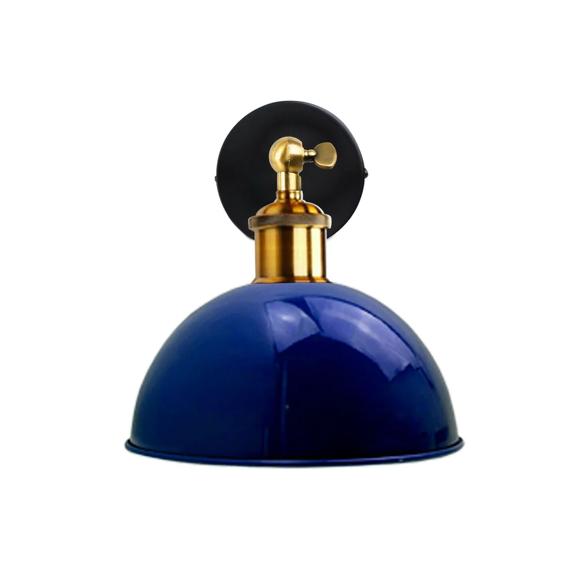 Navy blue industrial wall sconce with silver dome shade, 180° swing arm, E27 bulb wall lamp, metal finish