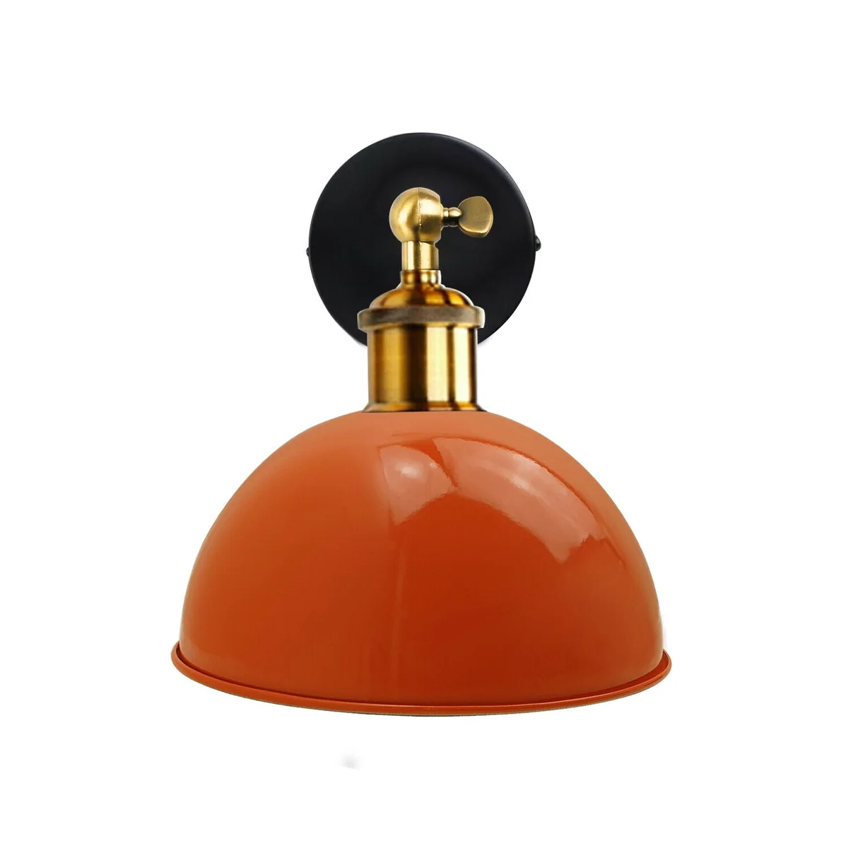 Orange glossy metal wall sconce with dome shade, modern wall light for living room or dining.