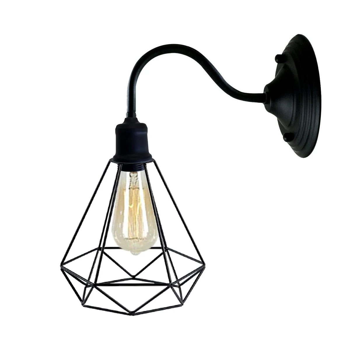 Black metal diamond‑shaped indoor wall sconce with lamp holder and fittings, styled as vintage industrial.