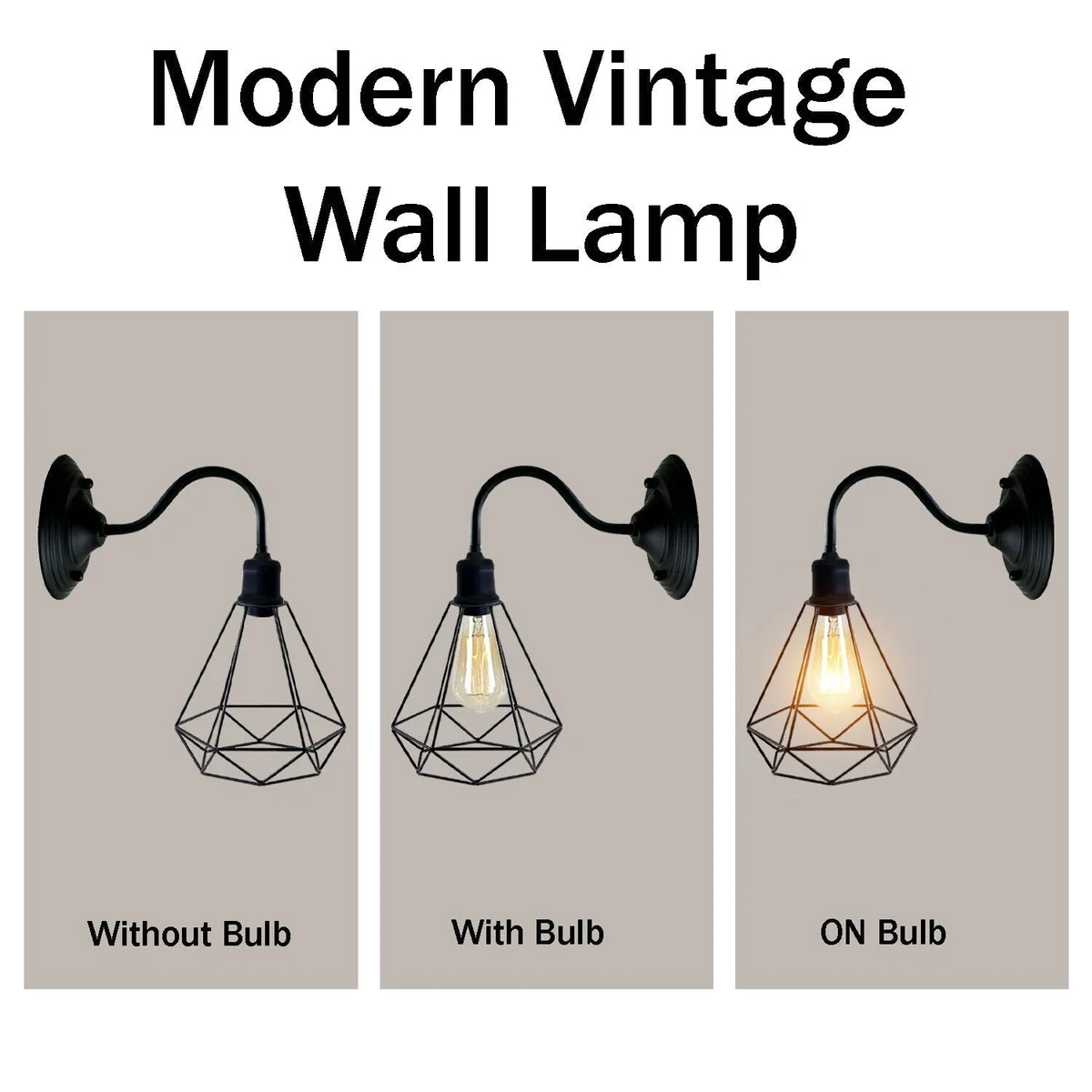 Modern vintage wall light with black diamond‑shaped metal lampshade and wall mounting arm on interior wall
