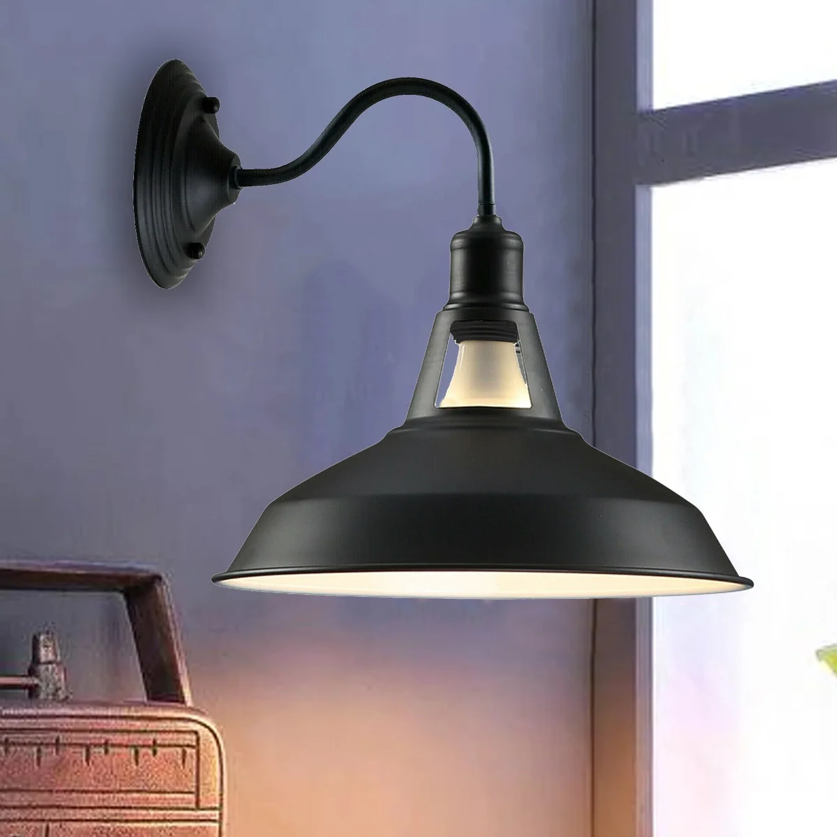 Barn slotted metal wall light with black finish and sleek mount, a stylish indoor sconce for living or dining areas.