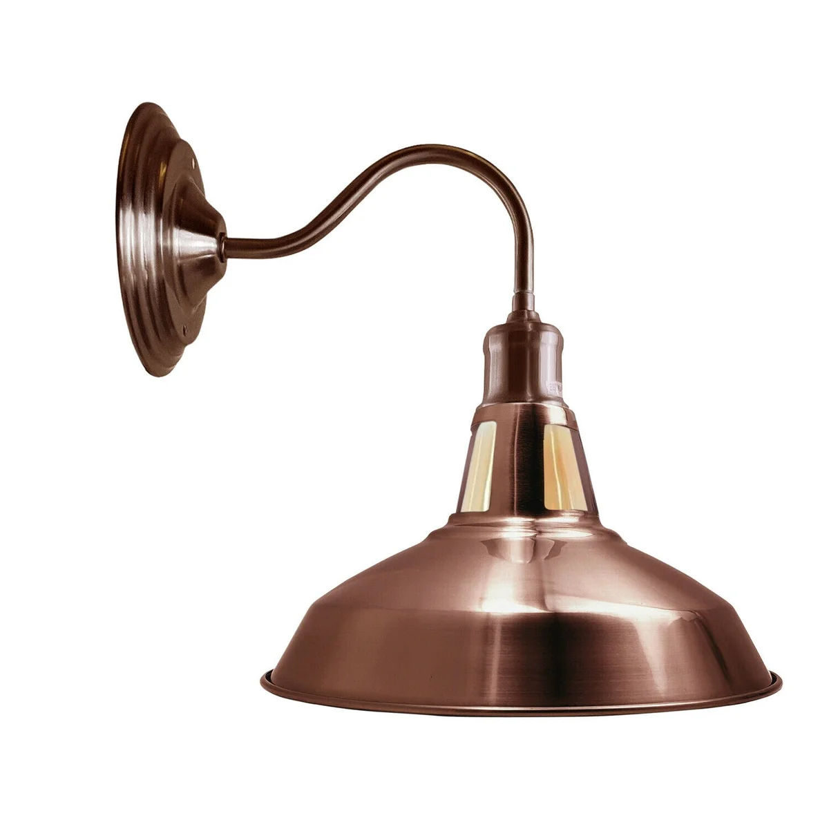 Industrial wall light featuring a metal barn‑shaped shade.