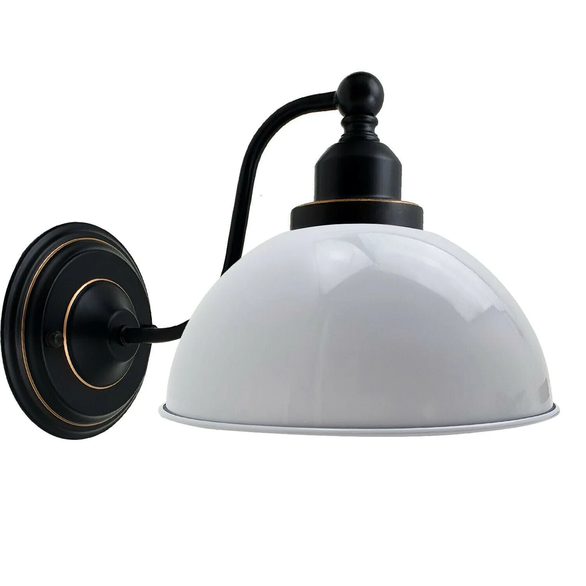 White metal wall light with dome wall shade, E27 holder, designed for indoor living rooms and cafes