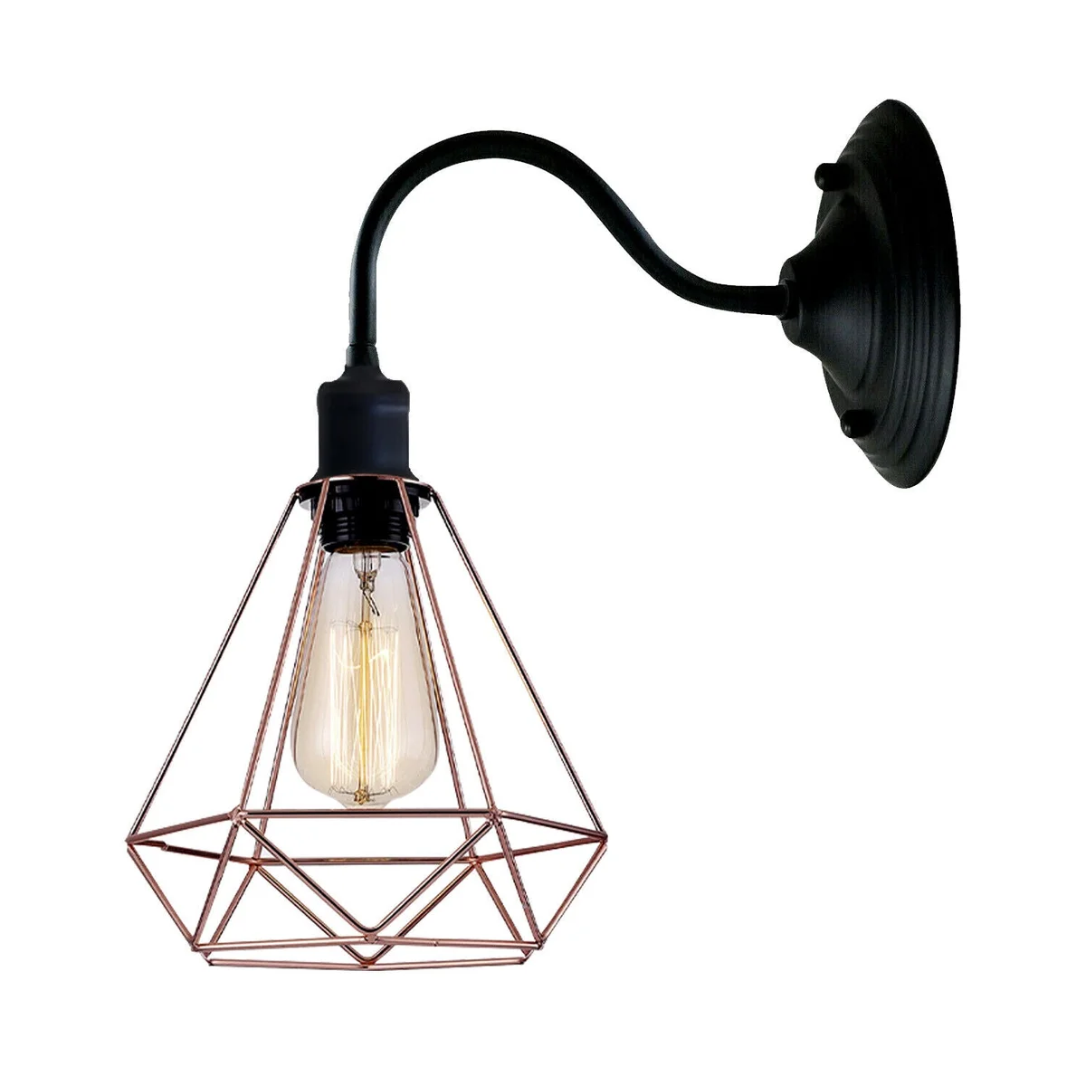Indoor vintage wall lamp: rose gold metal shade in diamond shape, 20 cm diameter, hanging over E27 holder