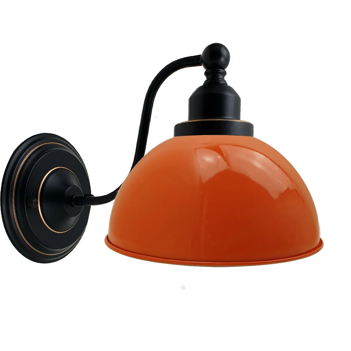 Orange vintage industrial dome wall light with metal shade and E27 socket