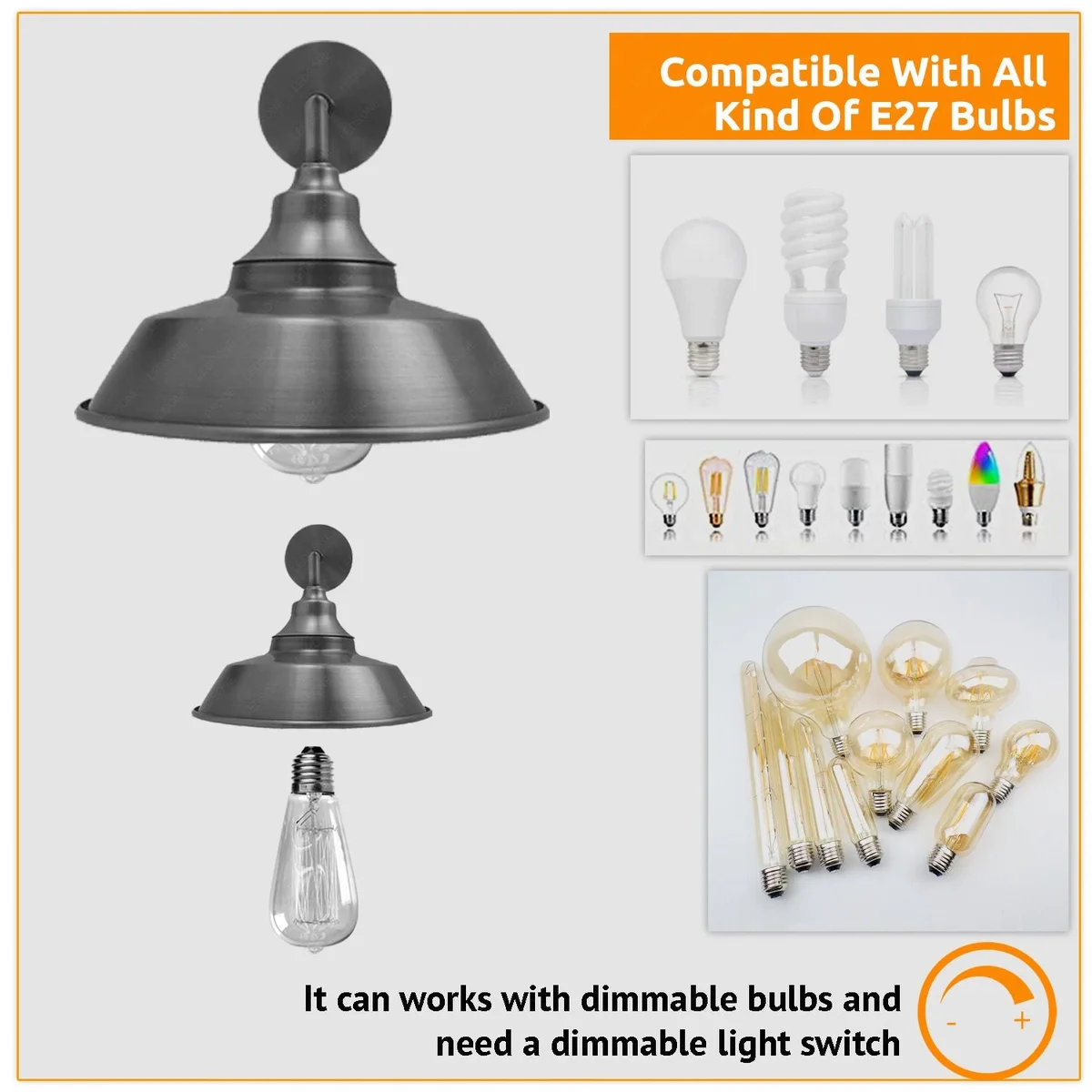 Sleek metal wall sconce with 22cm shade, satin nickel finish, retro style, popular vintage wall sconces for indoor lighting.