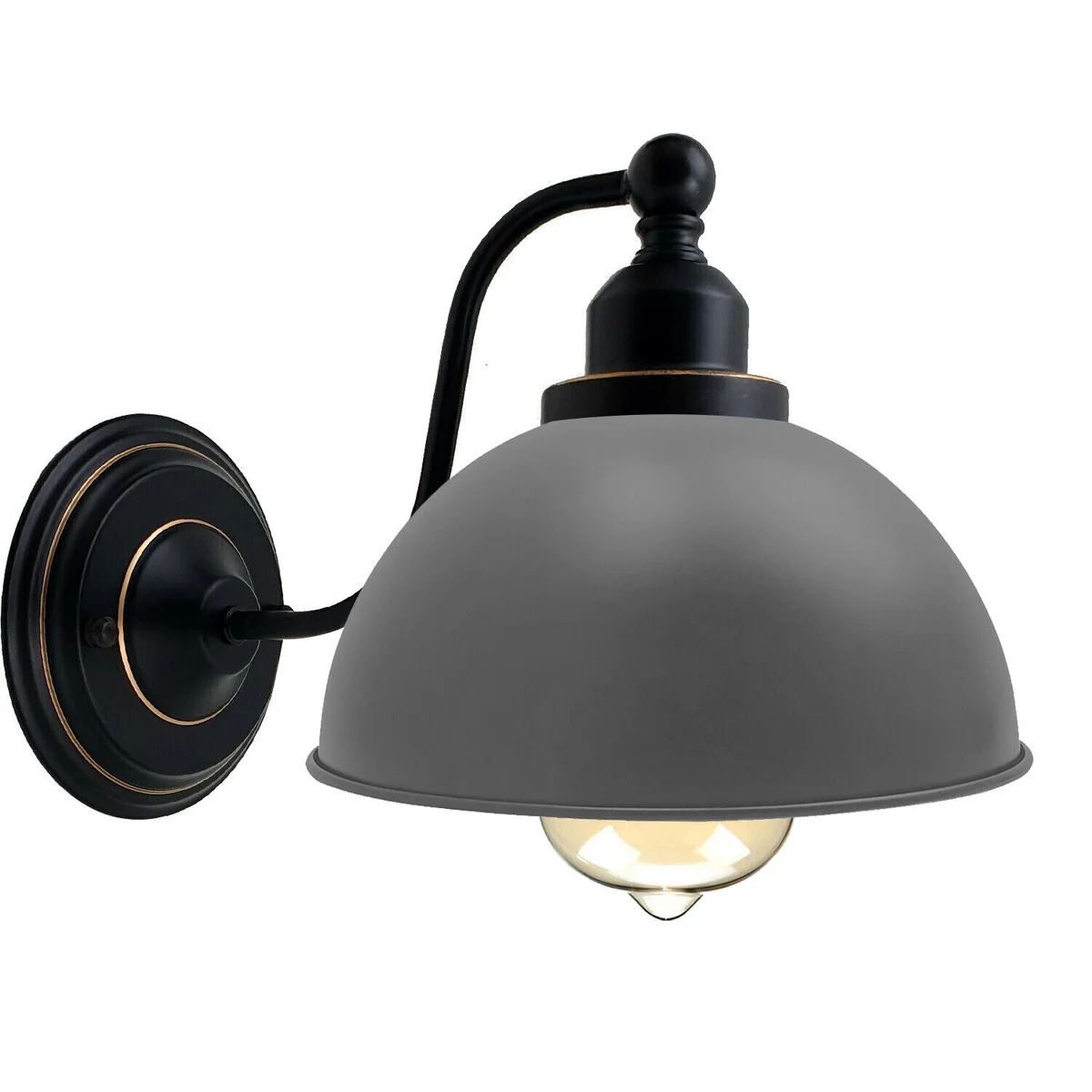 Grey wall sconce with metal dome shade, E27 Koker, stylish vintage industrial design.