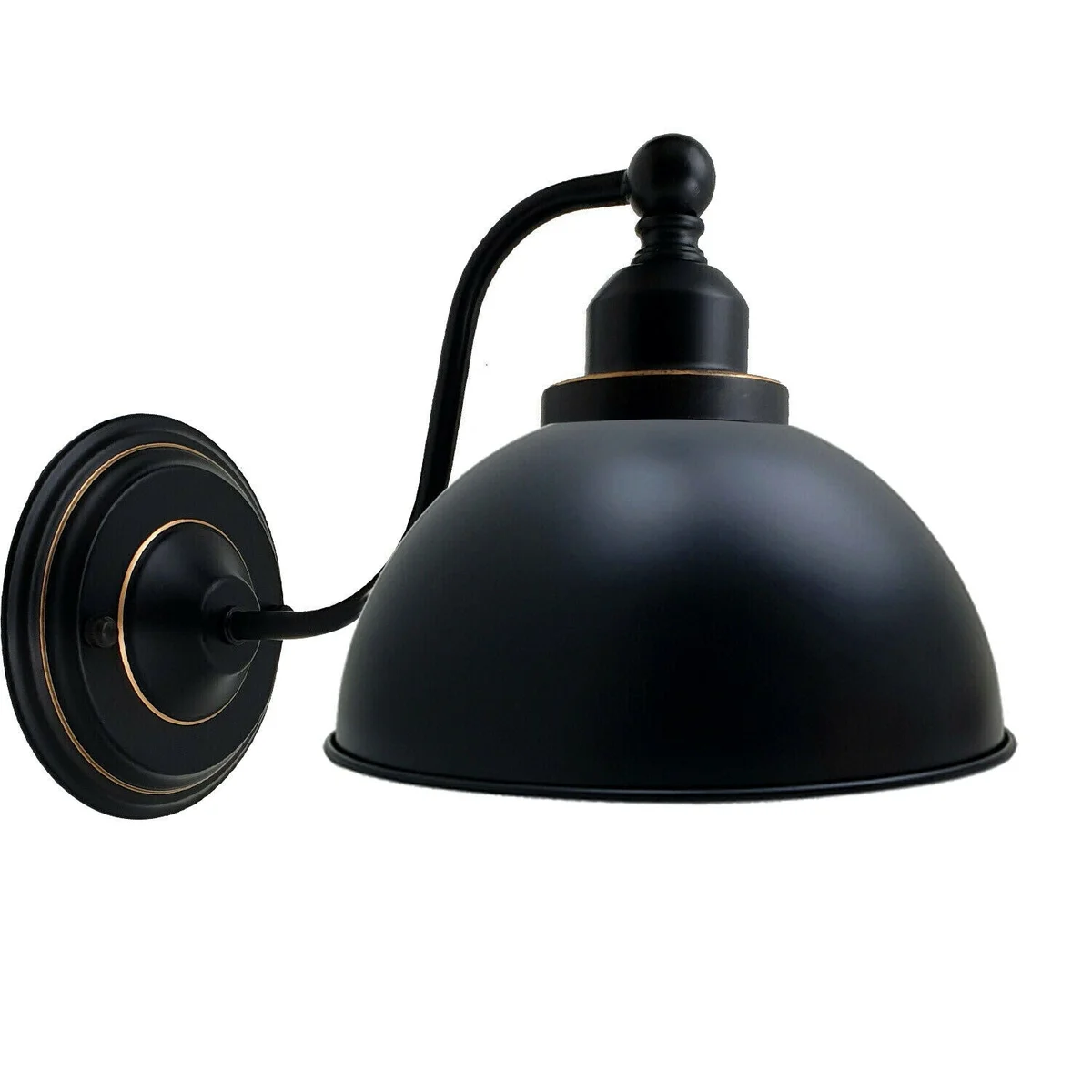 Industrial wall light with black metal dome shade 21cm, E27 socket for LED/Incandescent
