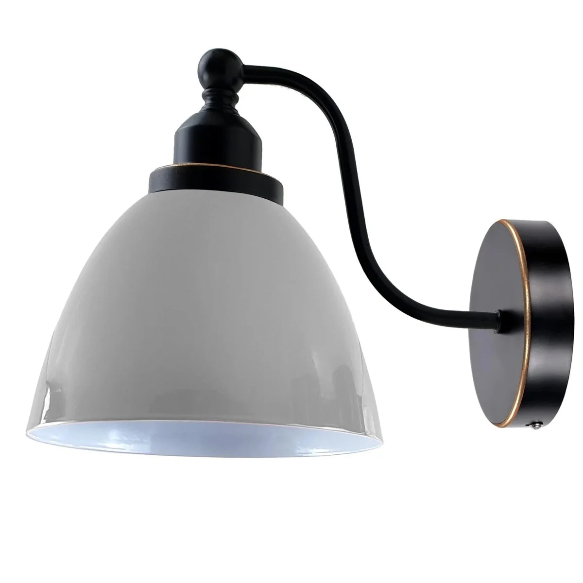 Contemporary vintage lamp featuring a sleek swan‑neck metal arm, white shade and black ceiling rose, wall‑mounted.