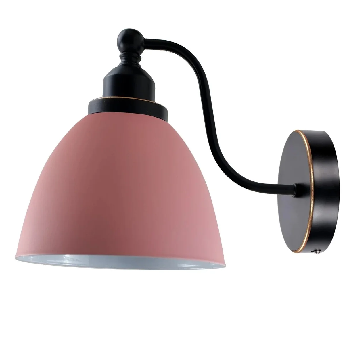 Modern swan neck metal wall light with adjustable arm, black lamp holder and circular shade, designed for E27 bulb.