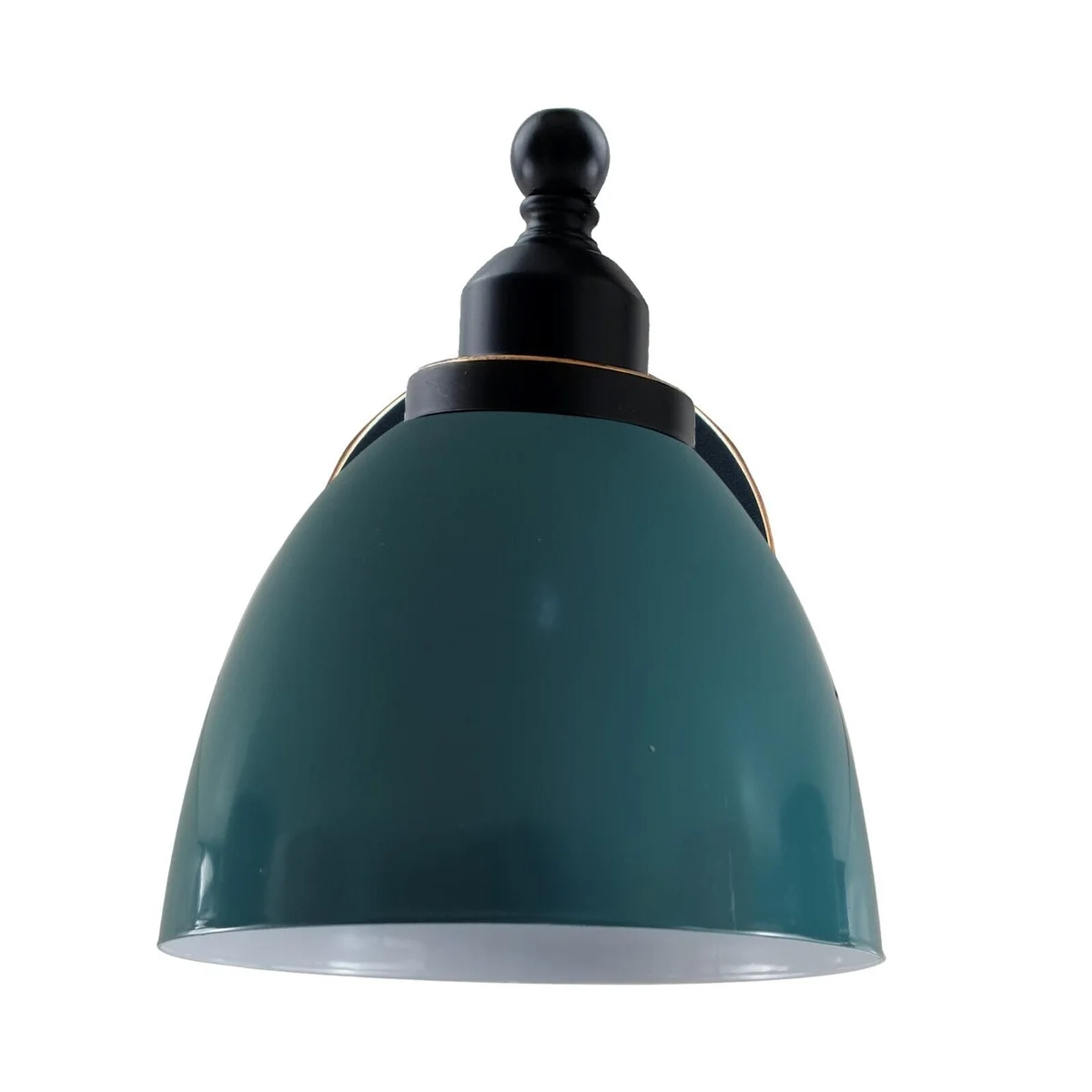Modern metal sconce with slanted arm, cyan blue shade, dimmable wall light, mounted on wall with E27 holder.