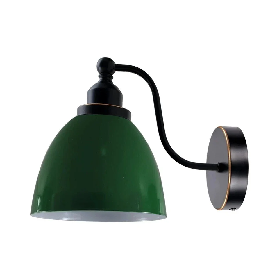 Swan neck dome shade metal wall light featuring a sleek metal frame, white dome shade, and 10cm mounting plate.