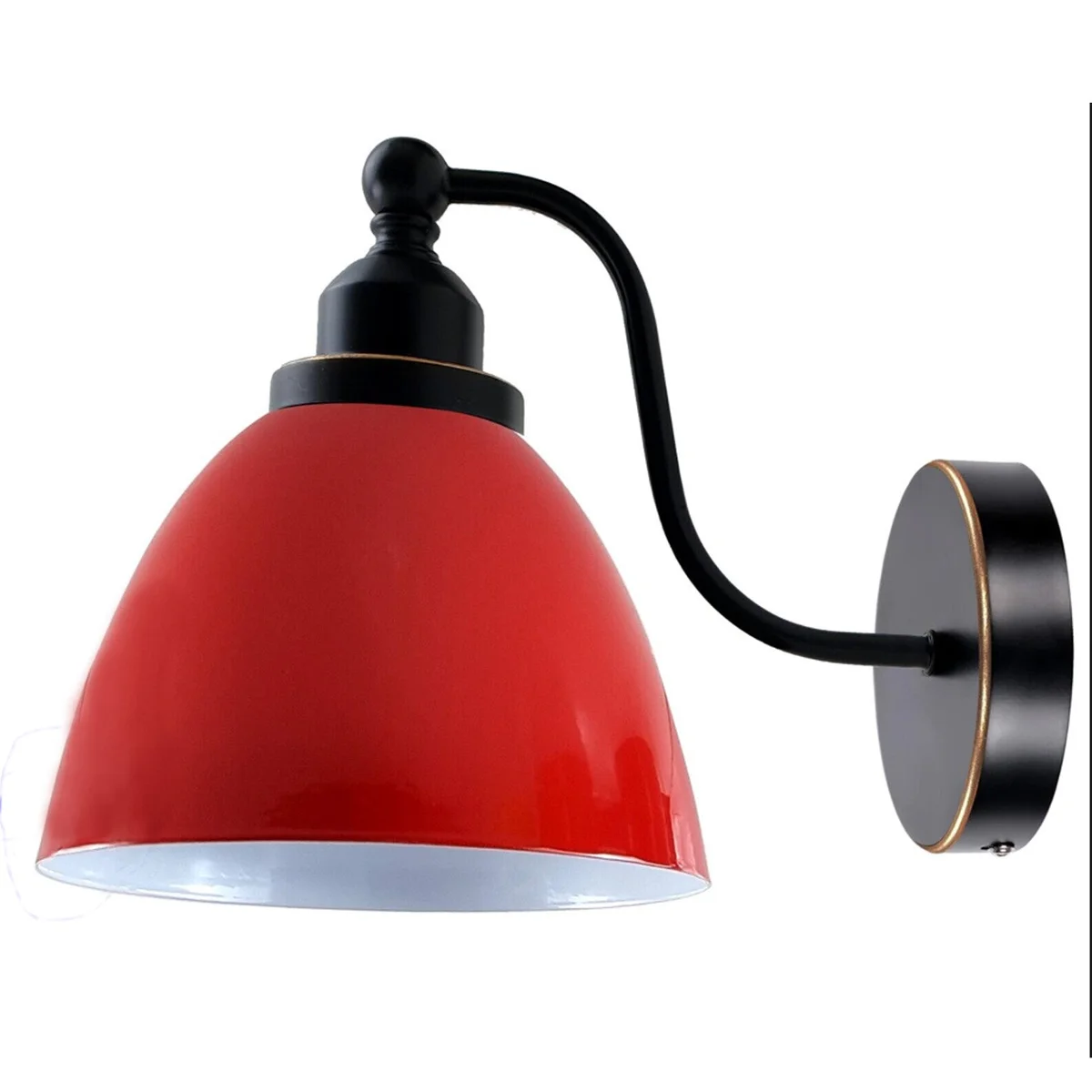 Red modern metal wall light with swan‑neck arm, E27 holder, sleek industrial style