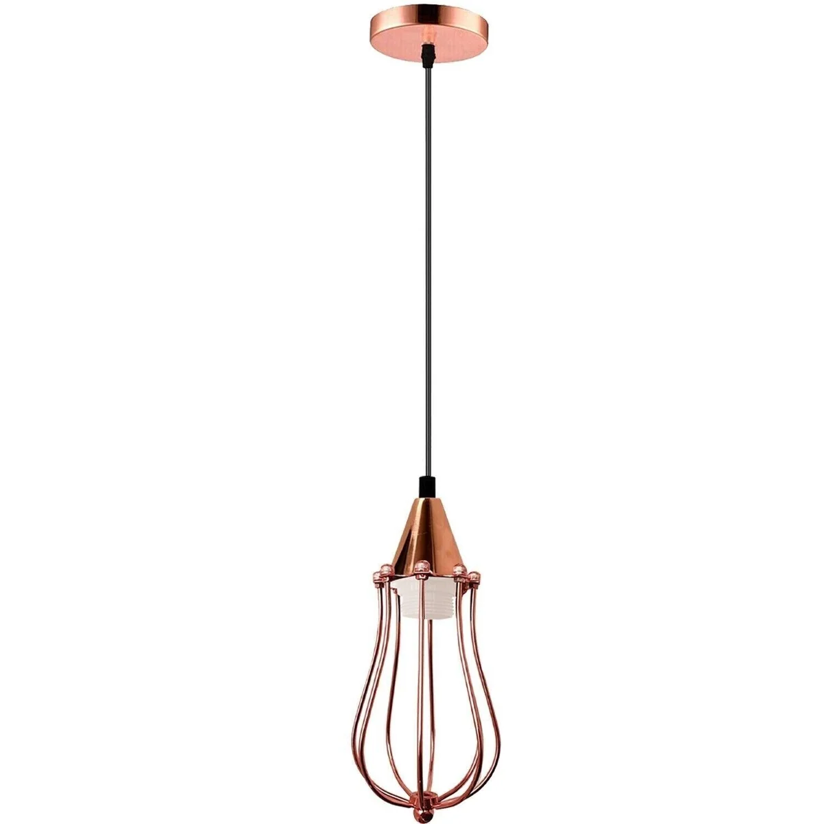Rose gold vintage pendant light with metal cage and adjustable cord, triple E27 holder set for indoor décor.