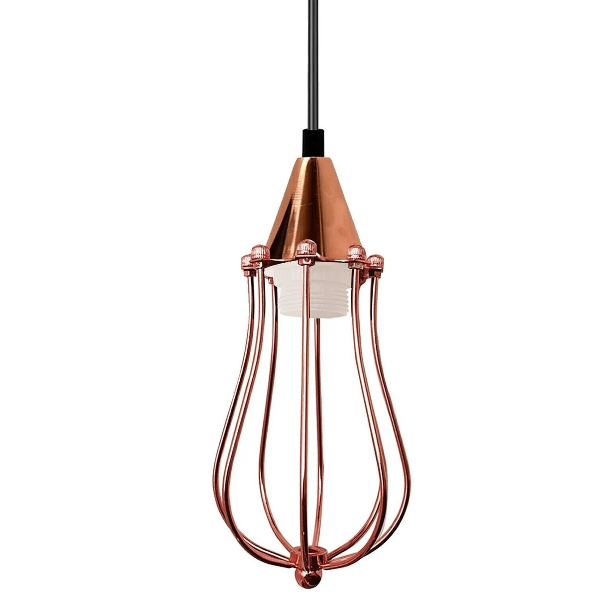Rose gold metal cage vintage pendant light with E27 base, 3-ways option, adjustable 95cm cord, suitable for retro bulbs