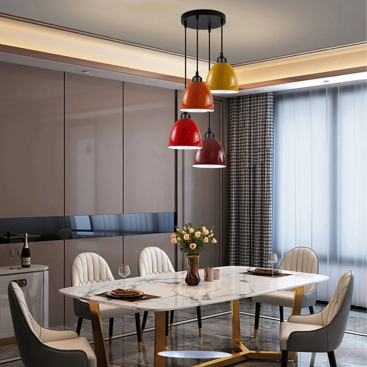 Retro metal lamp shade hanging from ceiling with E27 bulb pendant, PVC cable, black finish, vintage industrial style.