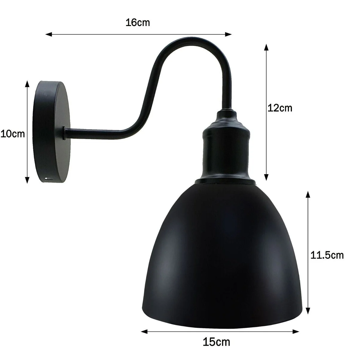Oval lampshade sconce with black metal shade, E27 base, vintage industrial wall light.