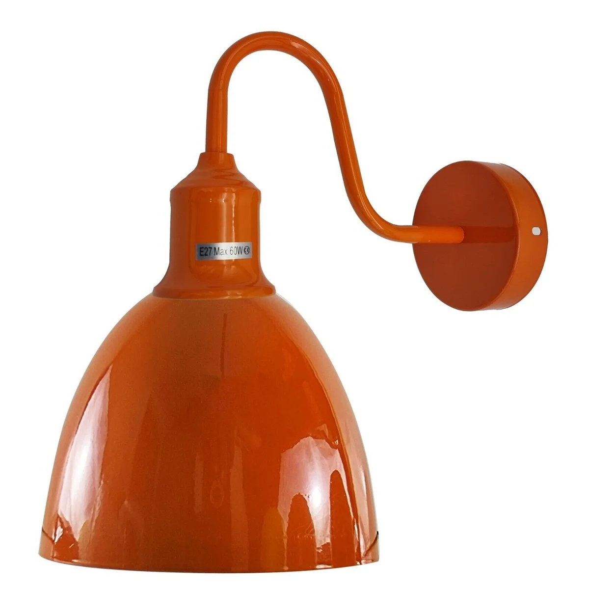 Black metal vintage wall sconce with oval lampshade, E27 base, mounted on a wall.