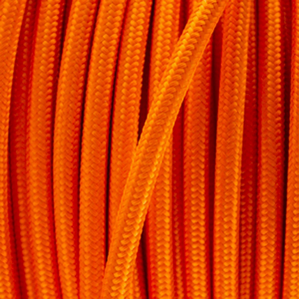 Orange 5m vintage 3‑core round fabric cable with Italian braided flex, 0.75mm cores, 8A rating, indoor use